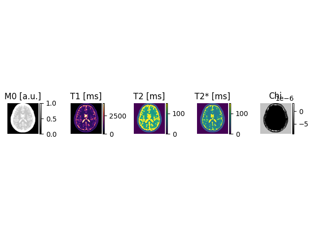 M0 [a.u.], T1 [ms], T2 [ms], T2* [ms], Chi